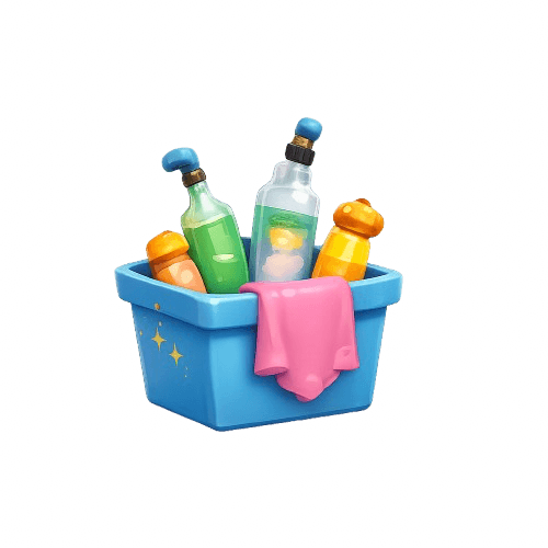 Basket with cleaning supplies