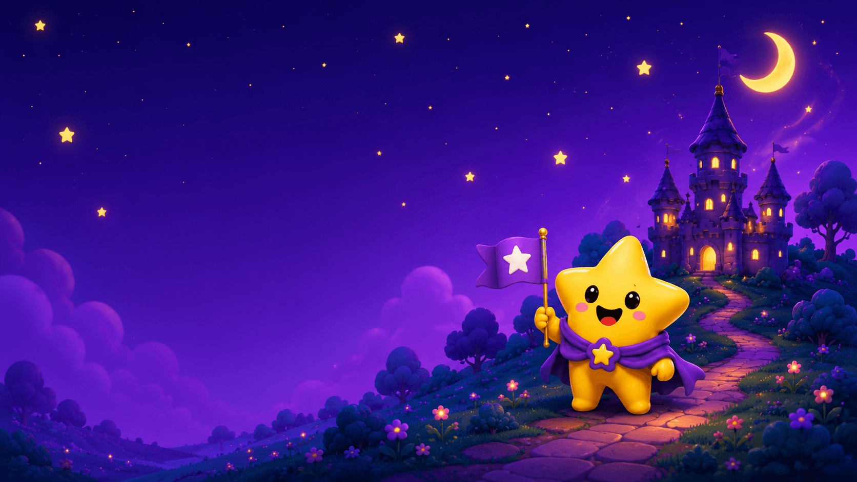Star Buddy and castle at night