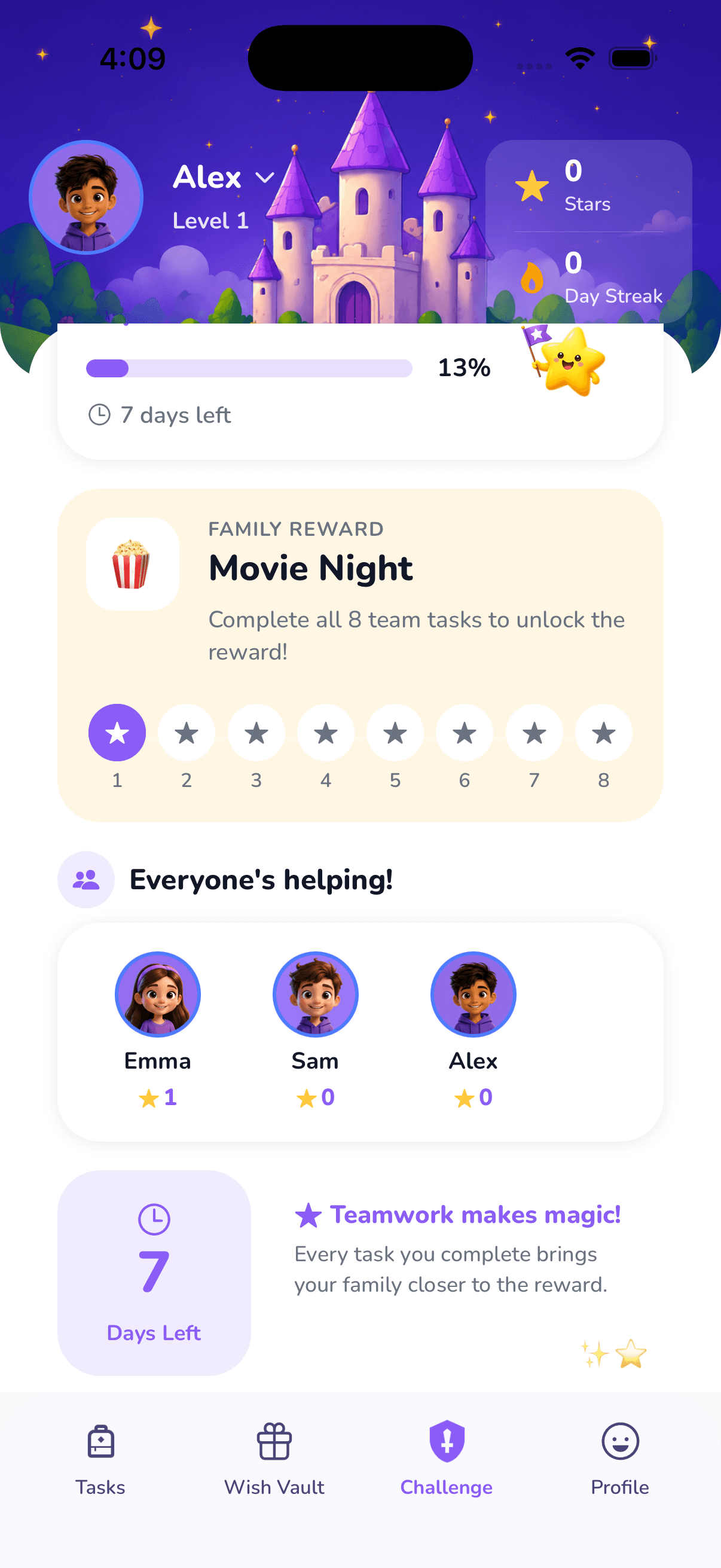 Family challenge progress for Movie Night