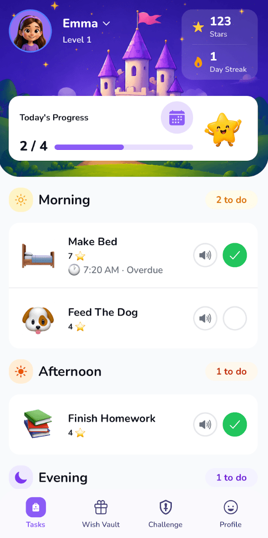 StarKid daily tasks screen
