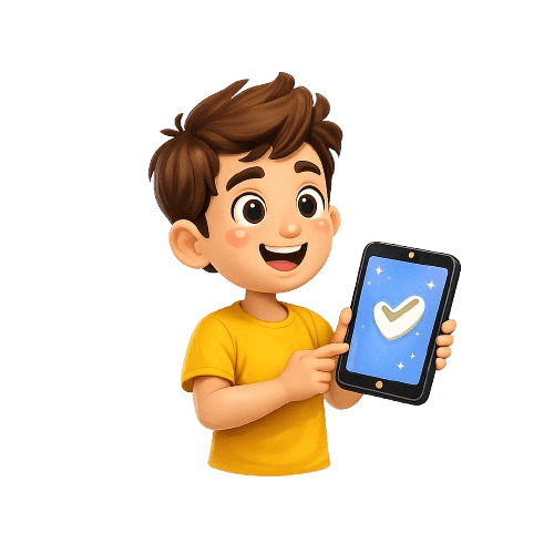 Kid holding phone with completed task